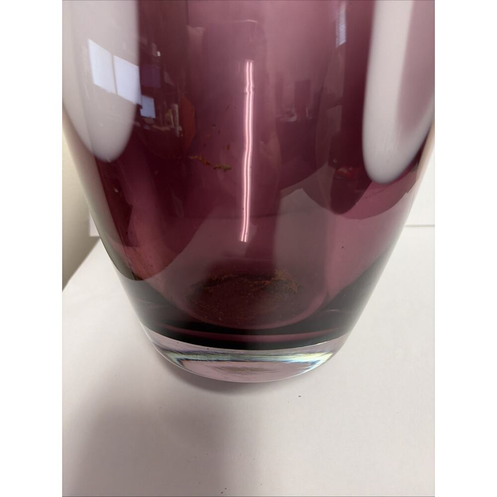 Blown Crystal Glass Amethyst Purple White Vase 10.5 x 6 x 4.25" Made In Poland - Picture 7 of 7